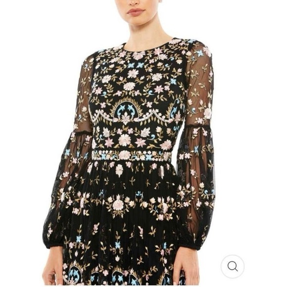 Mac Duggal Sequin Embroidered Gown Blouson Sleeves Size 12 NWT - Picture 5 of 13